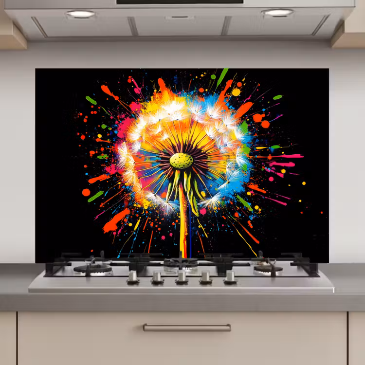 Spatscherm keuken - Paardenbloem - Graffiti - Kleurrijk - Bloemen - Natuur — 1
