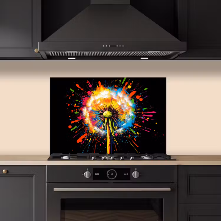 Spatscherm keuken - Paardenbloem - Graffiti - Kleurrijk - Bloemen - Natuur — 2