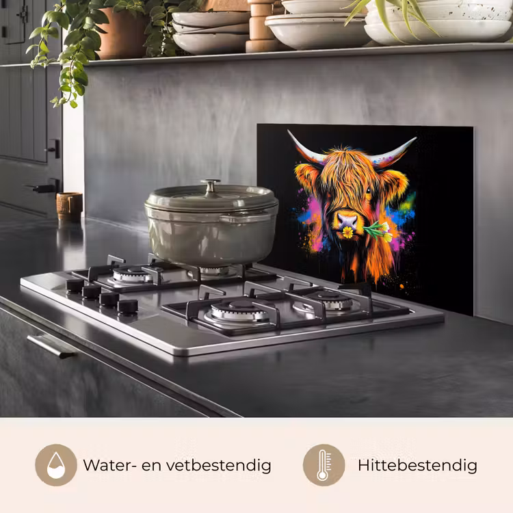 Spatscherm keuken - Schotse Hooglander - Graffiti - Kleurrijk - Bloem - Dieren — 7