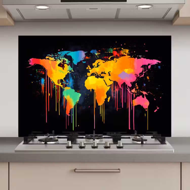 Spatscherm keuken - Wereldkaart - Verf - Kleurrijk - Graffiti - Wereld — 1