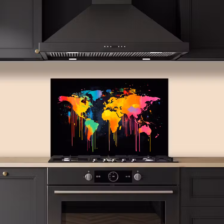 Spatscherm keuken - Wereldkaart - Verf - Kleurrijk - Graffiti - Wereld — 2
