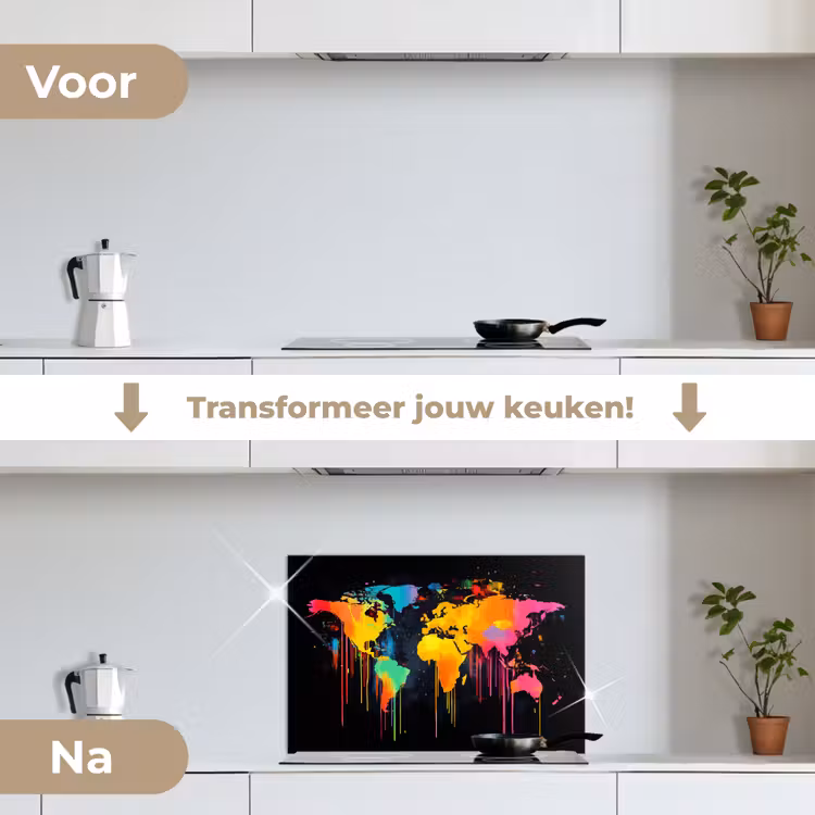 Spatscherm keuken - Wereldkaart - Verf - Kleurrijk - Graffiti - Wereld — 3