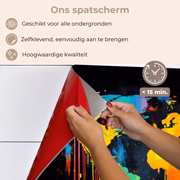 Spatscherm keuken - Wereldkaart - Verf - Kleurrijk - Graffiti - Wereld — 4