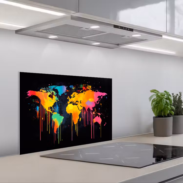 Spatscherm keuken - Wereldkaart - Verf - Kleurrijk - Graffiti - Wereld — 5