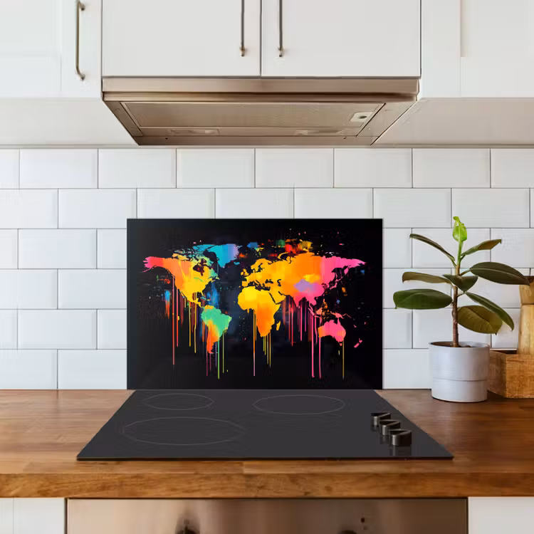 Spatscherm keuken - Wereldkaart - Verf - Kleurrijk - Graffiti - Wereld — 6