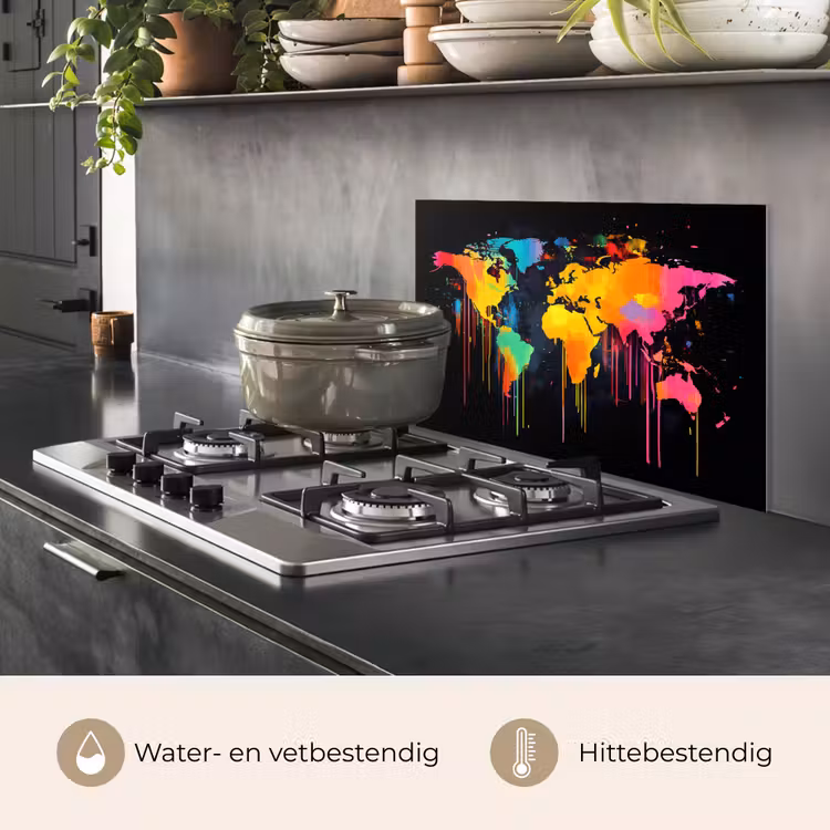 Spatscherm keuken - Wereldkaart - Verf - Kleurrijk - Graffiti - Wereld — 7