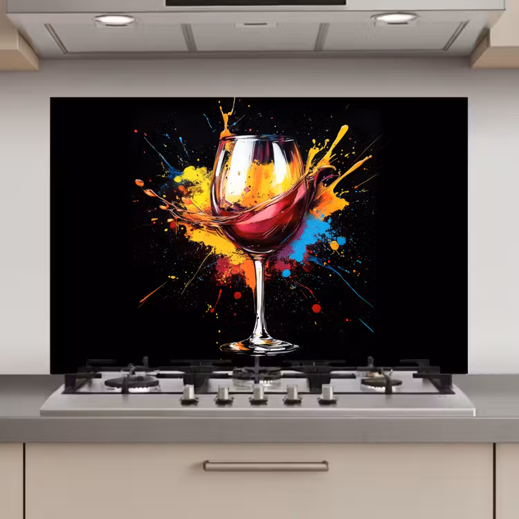 Spatscherm keuken - Wijn - Glas - Graffiti - Borrel - Rood - Verf — 1