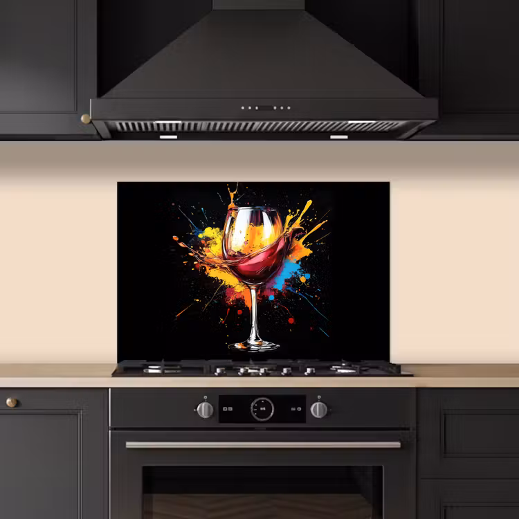 Spatscherm keuken - Wijn - Glas - Graffiti - Borrel - Rood - Verf — 2