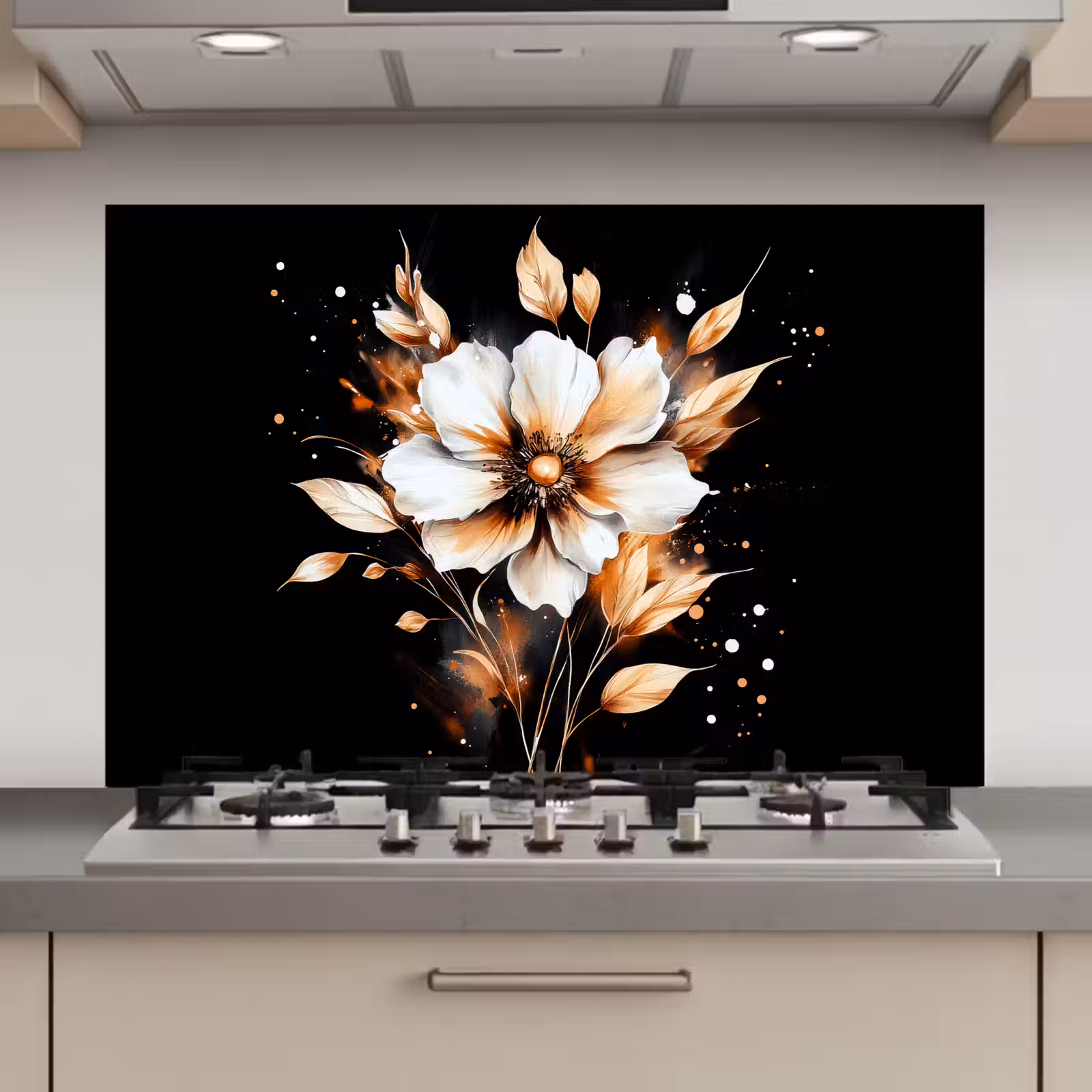 Spatscherm keuken - Bloem - Verf - Goud - Graffiti - Modern — 1