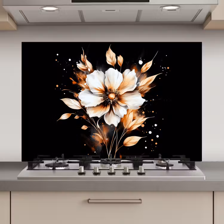 Spatscherm keuken - Bloem - Verf - Goud - Graffiti - Modern — 1