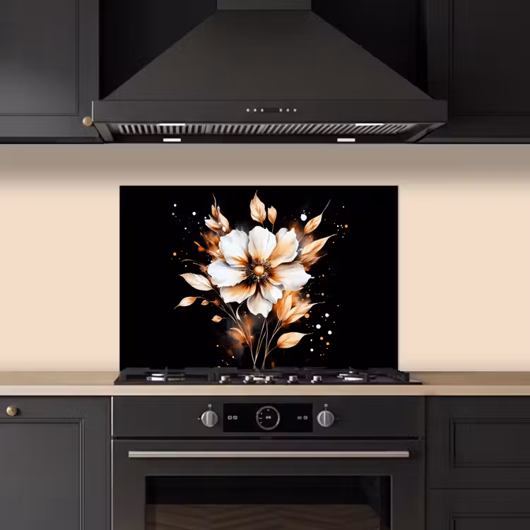 Spatscherm keuken - Bloem - Verf - Goud - Graffiti - Modern — 2