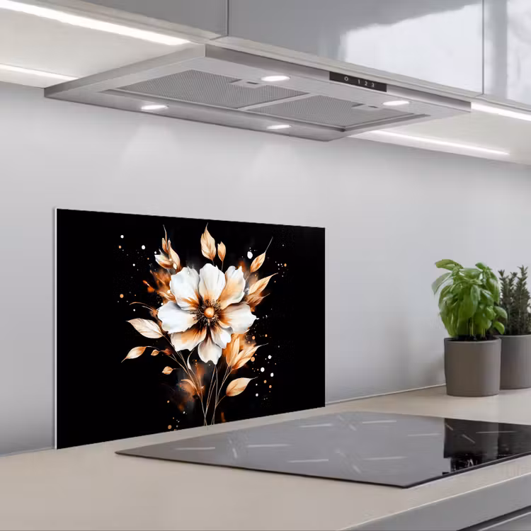 Spatscherm keuken - Bloem - Verf - Goud - Graffiti - Modern — 5