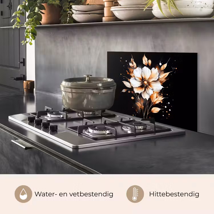 Spatscherm keuken - Bloem - Verf - Goud - Graffiti - Modern — 7