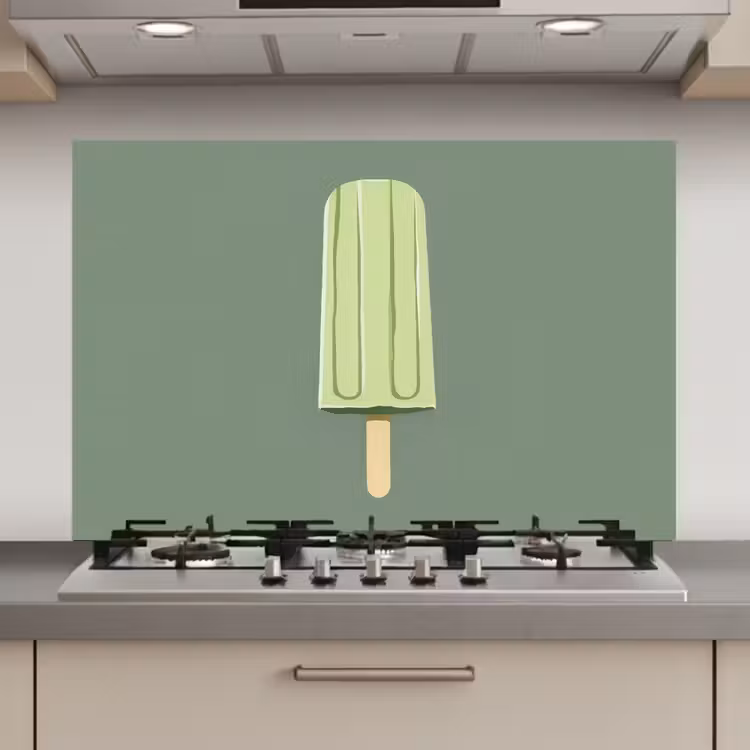 Spatscherm keuken - Groen - Waterijsje - Stokje - Illustratie — 1