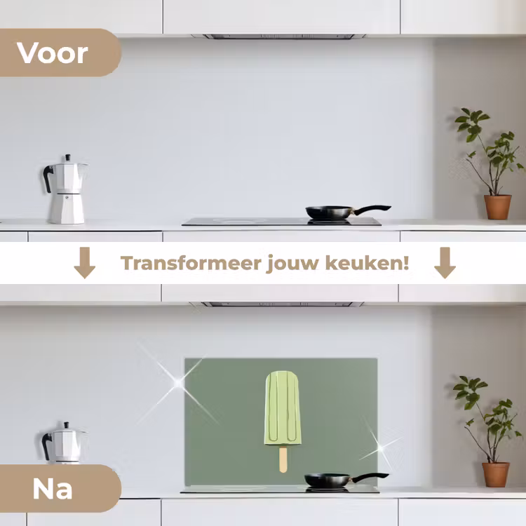 Spatscherm keuken - Groen - Waterijsje - Stokje - Illustratie — 3