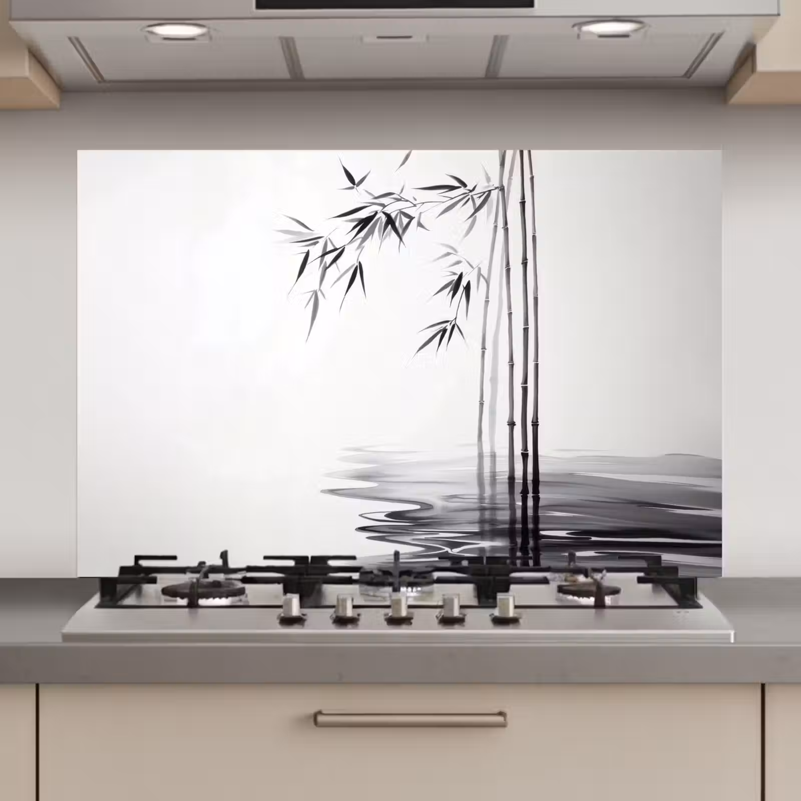 Spatscherm keuken - Bamboestammen - Water - Minimalistisch - Wit — 1
