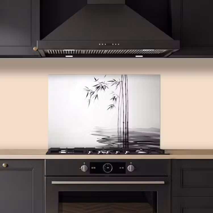 Spatscherm keuken - Bamboestammen - Water - Minimalistisch - Wit — 2