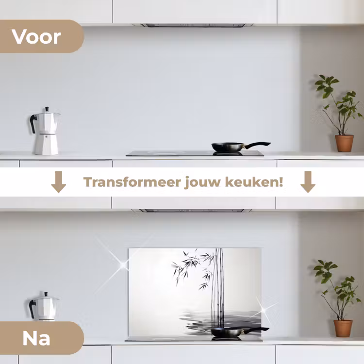 Spatscherm keuken - Bamboestammen - Water - Minimalistisch - Wit — 3