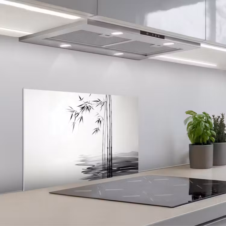 Spatscherm keuken - Bamboestammen - Water - Minimalistisch - Wit — 5