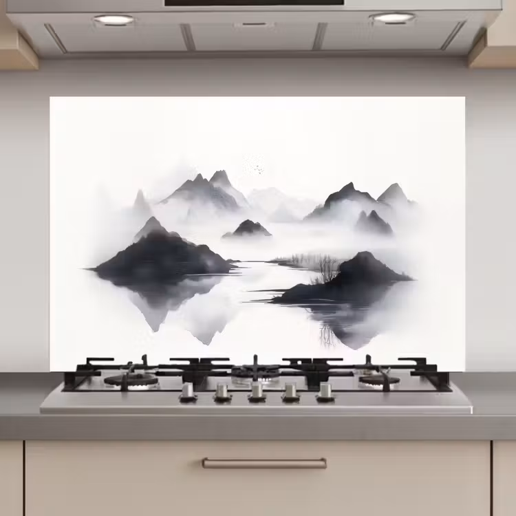 Spatscherm keuken - Bergen - Mistig - Water - Wit — 1