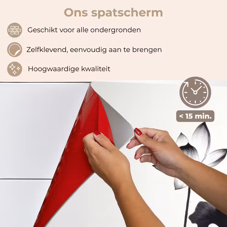 Spatscherm keuken - Bladeren - Zwart - Lotusbloem - Minimalitisch — 4