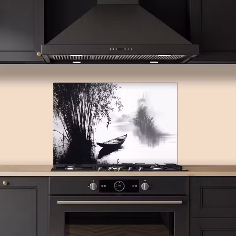 Spatscherm keuken - Boot - Rivier - Bamboe - Wit — 2
