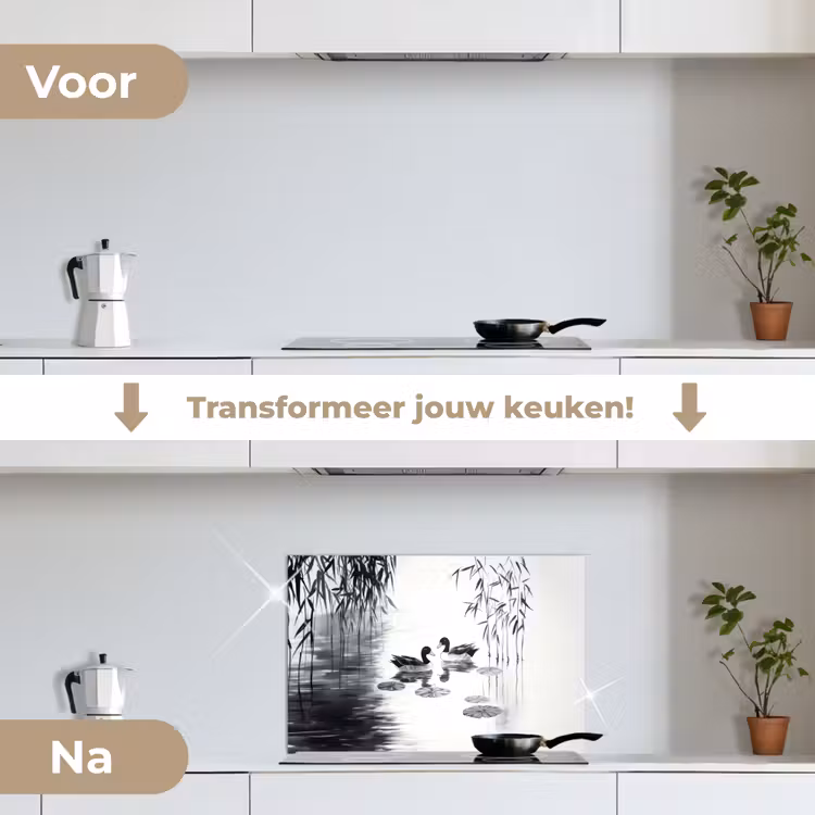 Spatscherm keuken - Eenden - Waterlelies - Riet - Zwart — 3