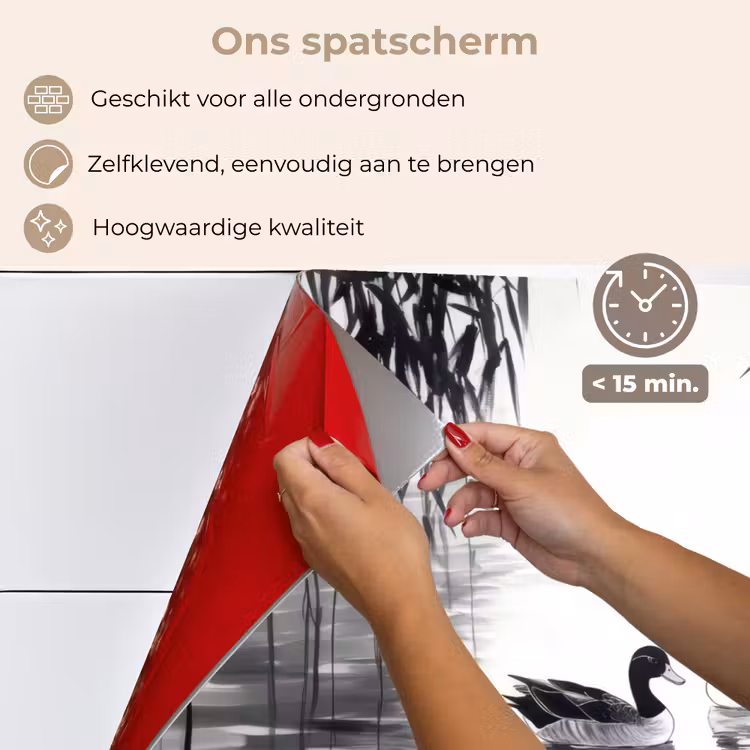 Spatscherm keuken - Eenden - Waterlelies - Riet - Zwart — 4