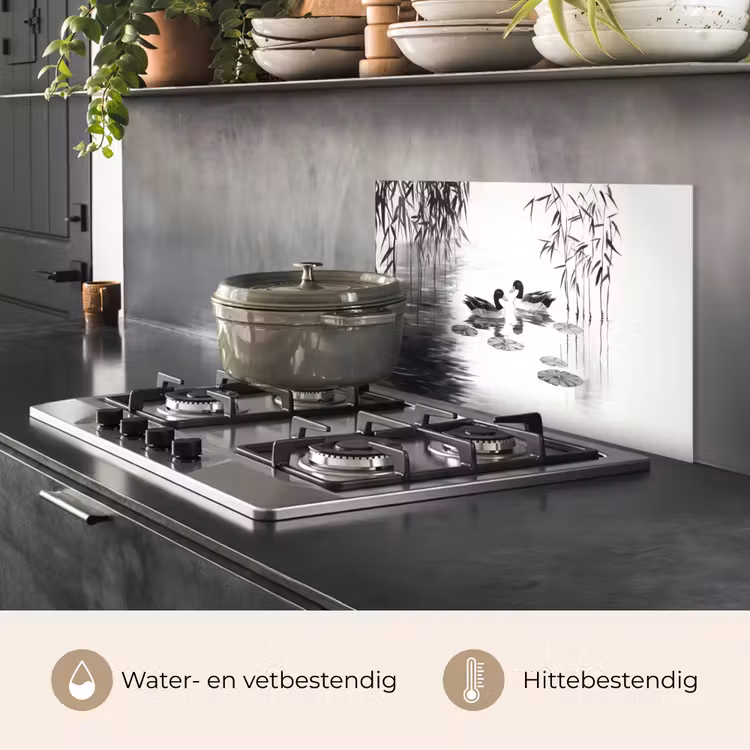 Spatscherm keuken - Eenden - Waterlelies - Riet - Zwart — 7