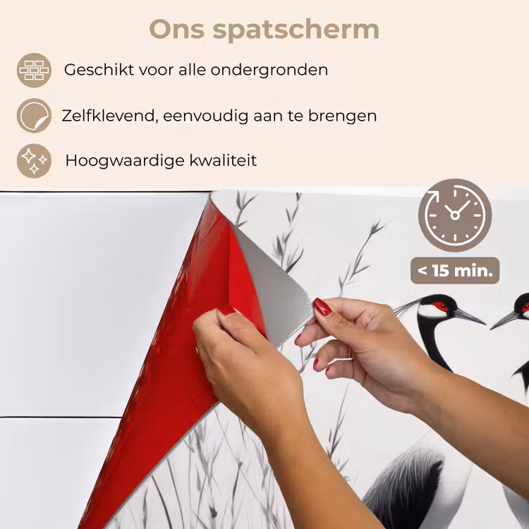 Spatscherm keuken - Kraanvogels - Gras - Hartvorm - Zwart — 4