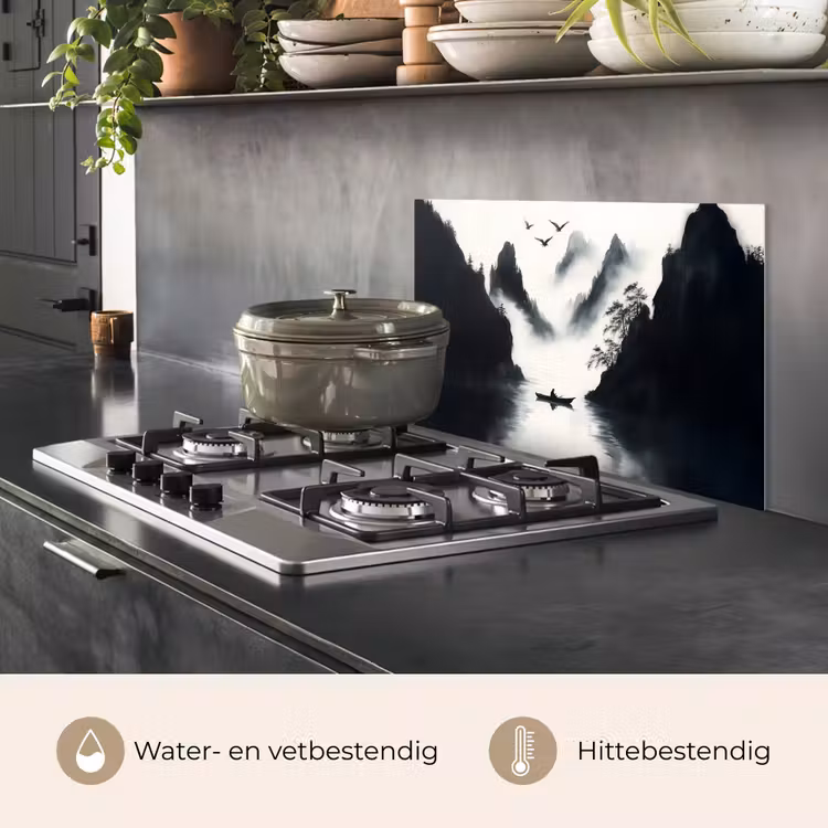 Spatscherm keuken - Roeiboot - Mistig - Bergen - Vogels — 7