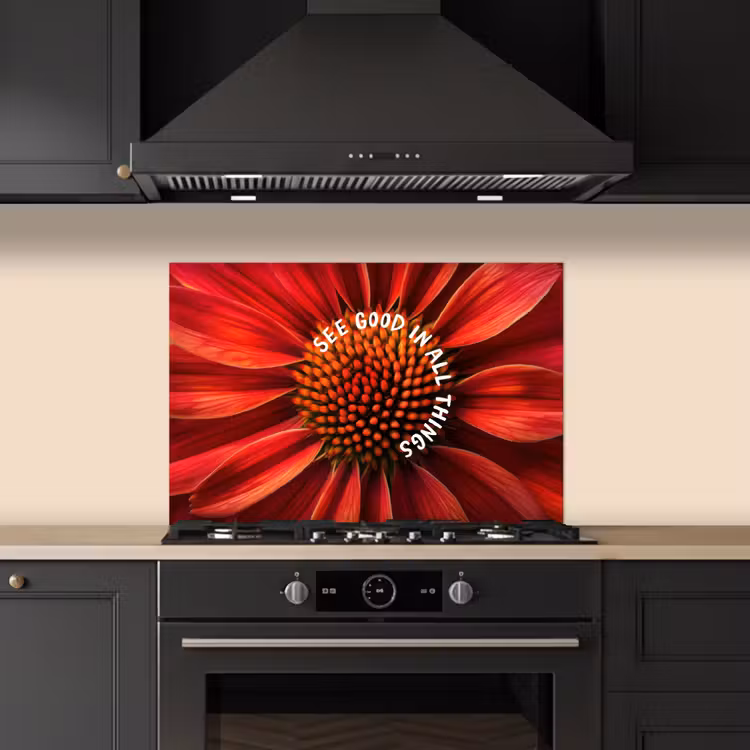 Spatscherm keuken - Close up - Bloem - Quote - Rood — 2