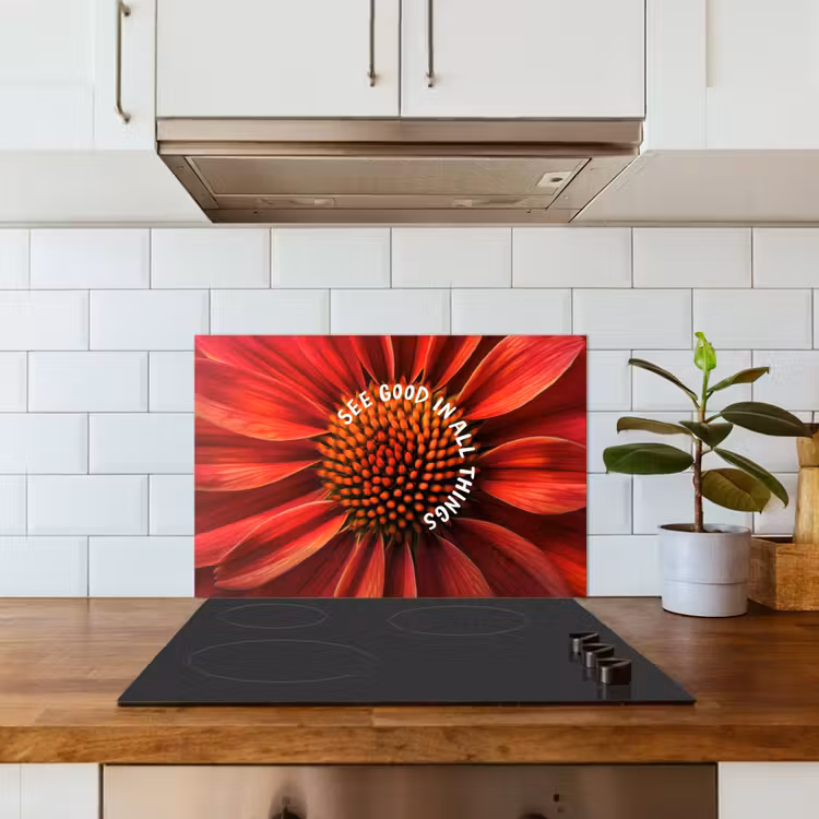 Spatscherm keuken - Close up - Bloem - Quote - Rood — 6