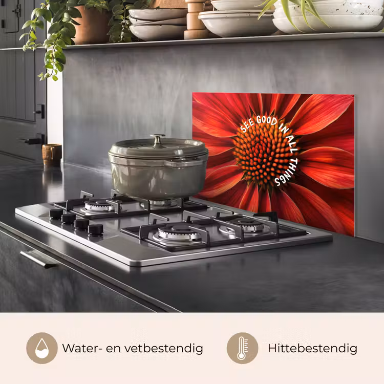 Spatscherm keuken - Close up - Bloem - Quote - Rood — 7