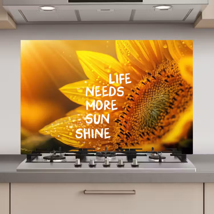 Spatscherm keuken - Zonnebloem - Close up - Geel - Quote — 1