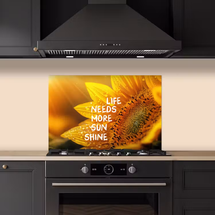 Spatscherm keuken - Zonnebloem - Close up - Geel - Quote — 2