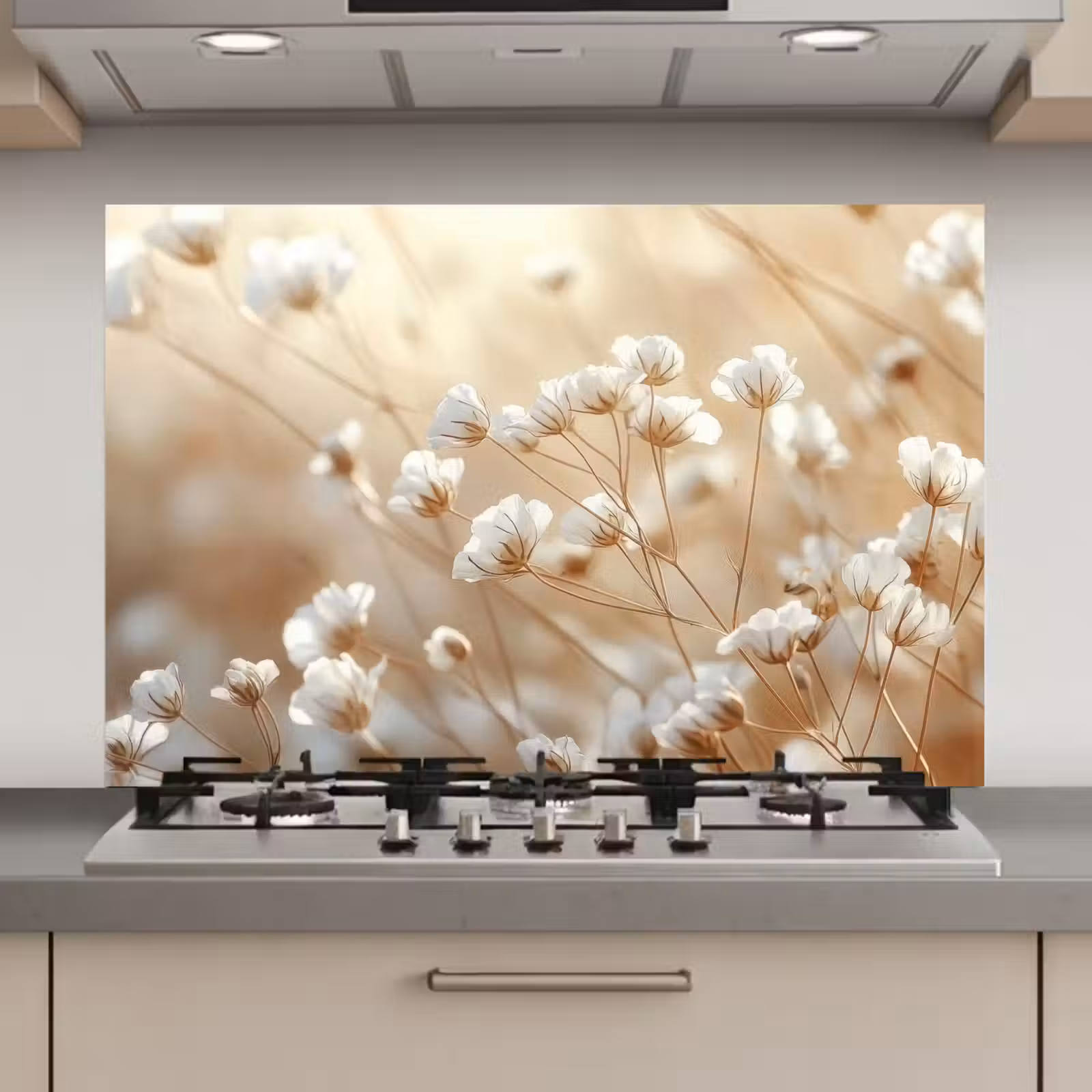 Spatscherm keuken - Wilde - Bloemen - Wit — 1