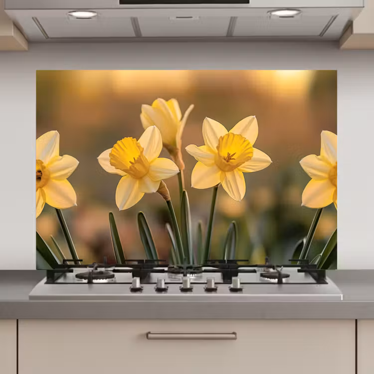 Spatscherm keuken - Bloemen - Geel - Wazig — 1