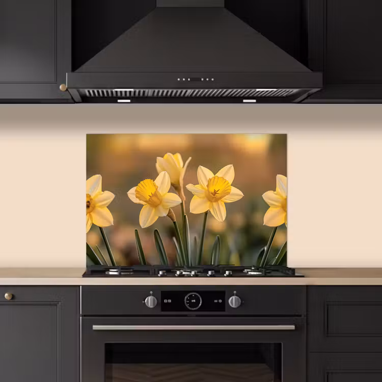 Spatscherm keuken - Bloemen - Geel - Wazig — 2