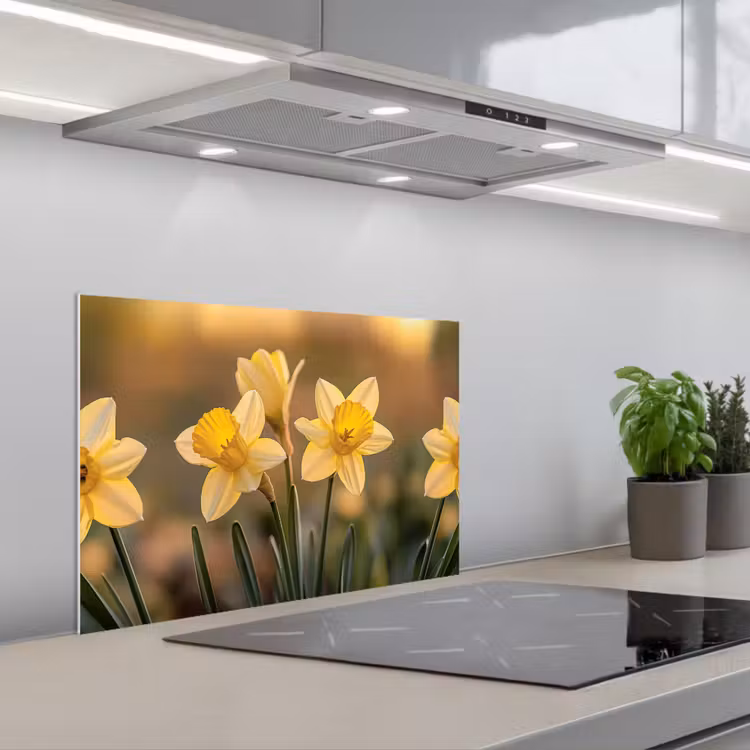 Spatscherm keuken - Bloemen - Geel - Wazig — 5