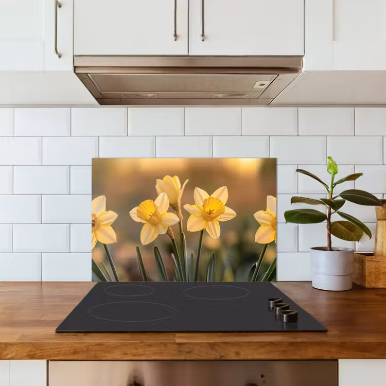 Spatscherm keuken - Bloemen - Geel - Wazig — 6