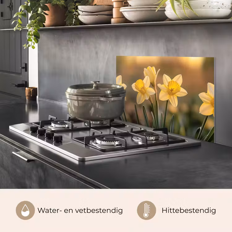 Spatscherm keuken - Bloemen - Geel - Wazig — 7