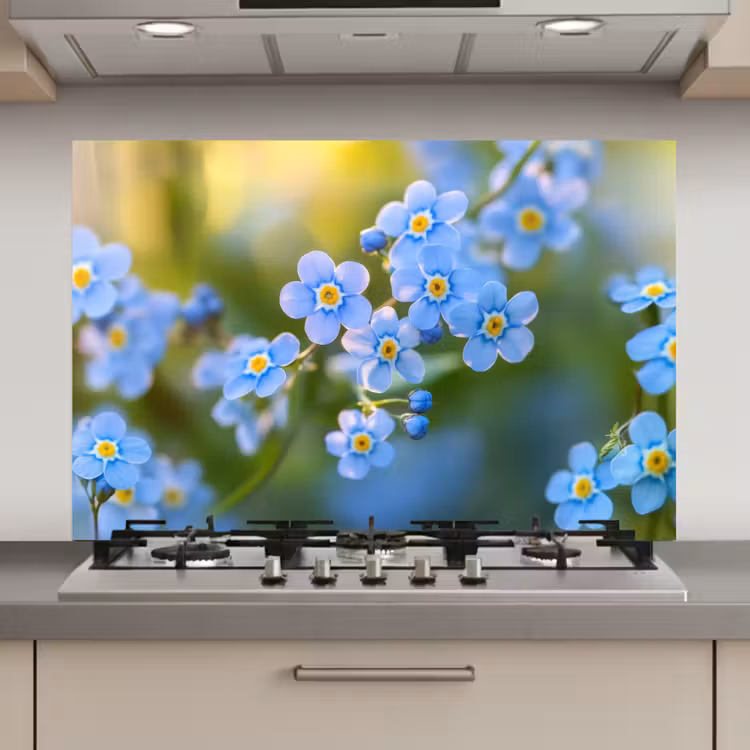 Spatscherm keuken - Bloemetjes - Blauw - Vergeet mij nietjes — 1