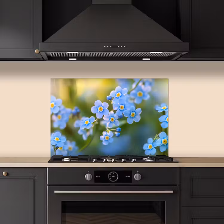 Spatscherm keuken - Bloemetjes - Blauw - Vergeet mij nietjes — 2