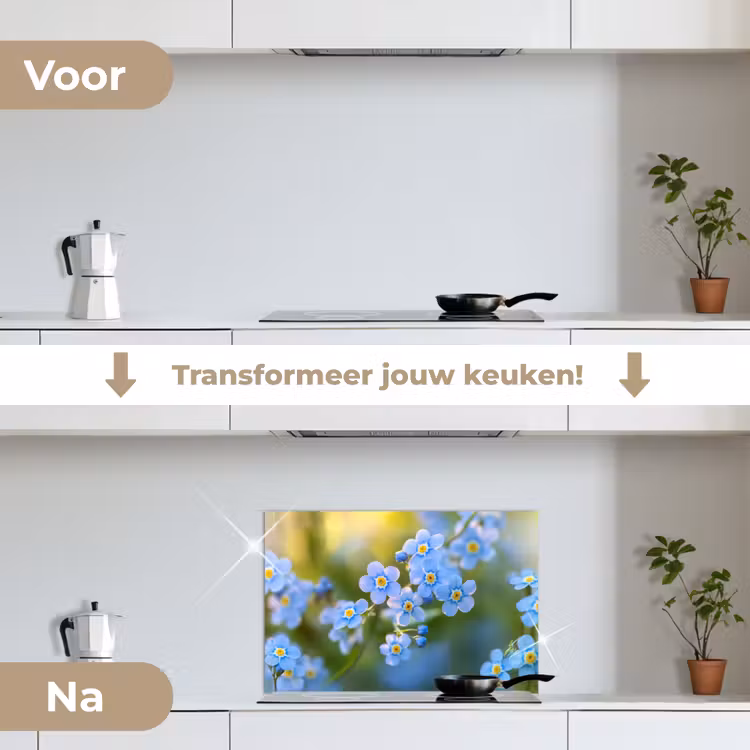 Spatscherm keuken - Bloemetjes - Blauw - Vergeet mij nietjes — 3