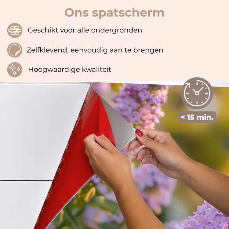Spatscherm keuken - Sierlijke - Vlinder - Paarse - Bloemen — 4