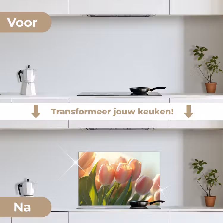 Spatscherm keuken - Tulpen - Roze - Zonnestralen — 3