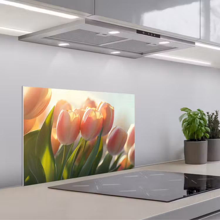Spatscherm keuken - Tulpen - Roze - Zonnestralen — 5
