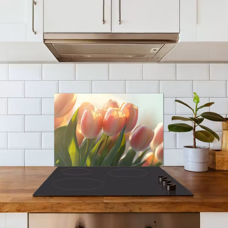Spatscherm keuken - Tulpen - Roze - Zonnestralen — 6