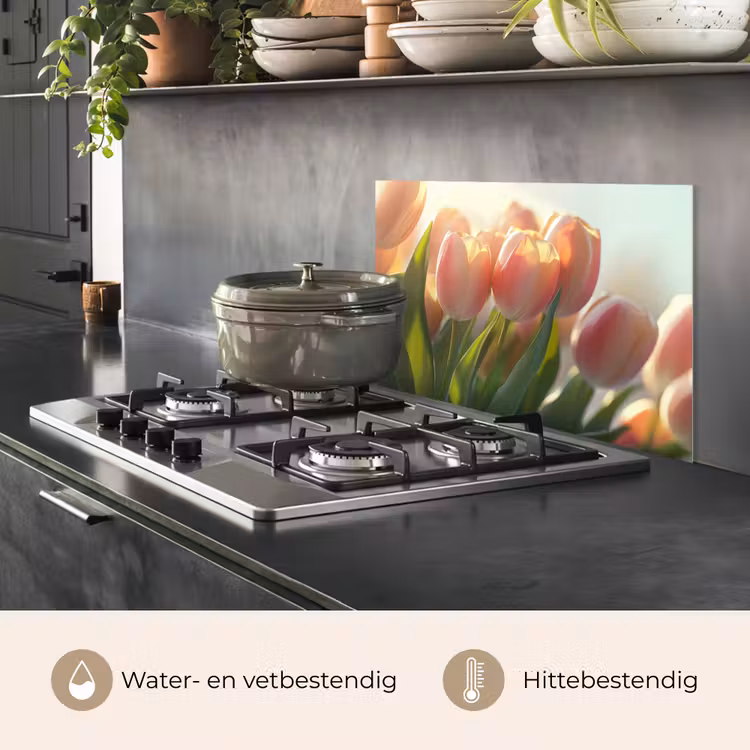 Spatscherm keuken - Tulpen - Roze - Zonnestralen — 7